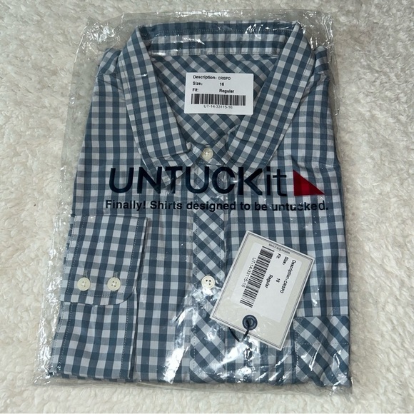 UNTUCKit Crispo Women’s Blue Checkered Long Sleeve Button Down Shirt Size 16 NWT - Picture 2 of 5
